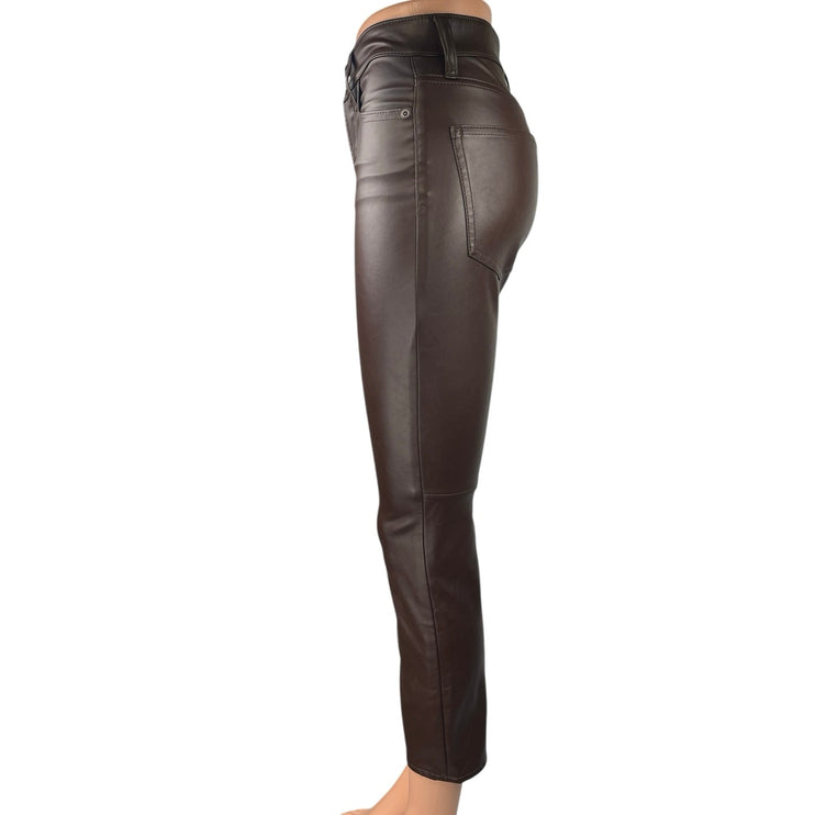 Gap Women's Brown Vintage High Rise Slim Faux Leather Ankle Trousers Pants 24