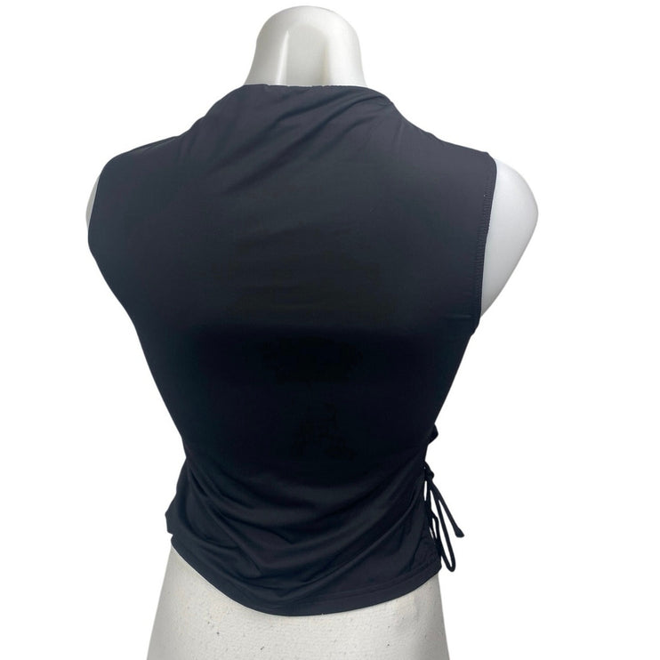 Princess Polly Women's Black Sleeveless Mock Neck Side Tie Tank Top Size 6