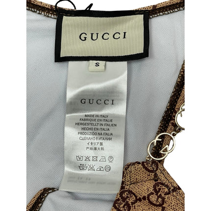 NEW Gucci Brown Beige Gold Tone Chain Monogram Swimwear Bikini Bottom Size S