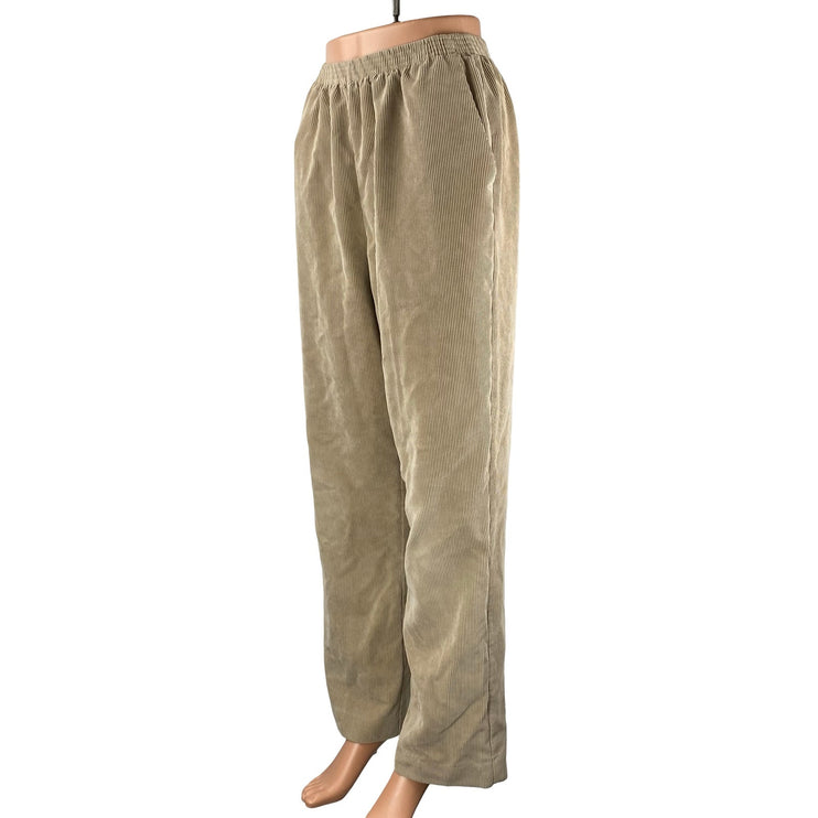 Alfred Dunner Women's Beige Corduroy High Rise Palazzo Wide Leg Trousers Pants 8