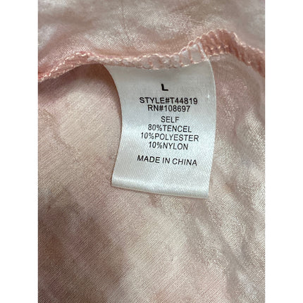 Alice Blue Women's Pink Butterfly Pink Short Puff Sleeve Tie Ruffle Blouse Top L