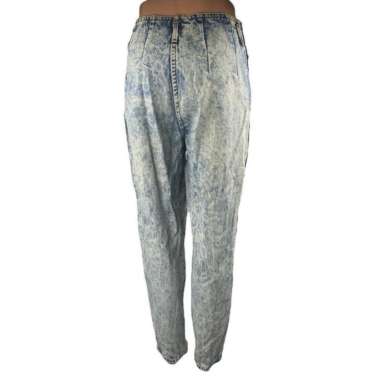 Chic Women's Blue Acid Wash High Waisted Pleated Tapered Denim Jeans Size 27