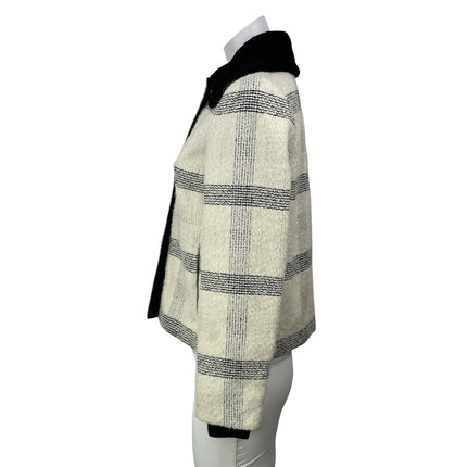 Tory Burch Cream Black Wool Long Sleeves Plaid Collared Front Zip Coat Jacket 4