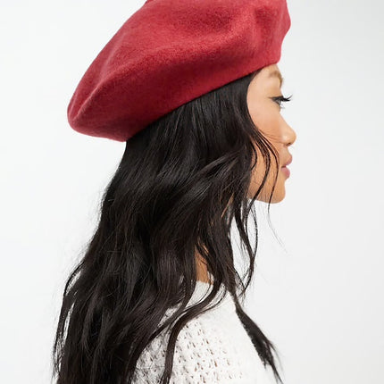 & Other Stories Women's Red Parisian French 100% Wool Classic Beret Hat One Size