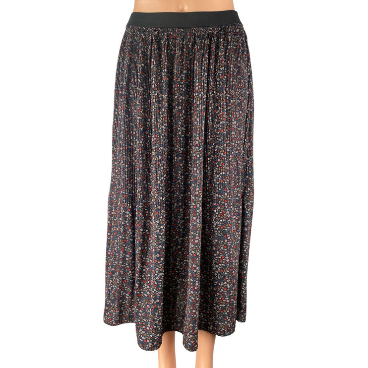 Adrianna Papell Multicolor Floral Ditsy Pleated Pull On A Line Midi Skirt Sz S