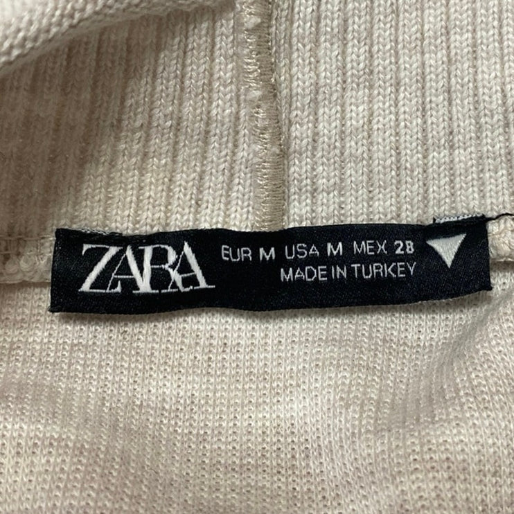 Zara Cream White Mock Neck Short Sleeve Knit Mini Shift Sweater Dress Size M