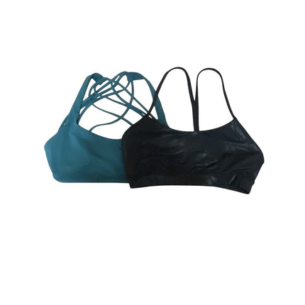 Bundle of 2 Lululemon Black Teal Strappy Yoga Athletic Sports Bra Crop Top Sz S