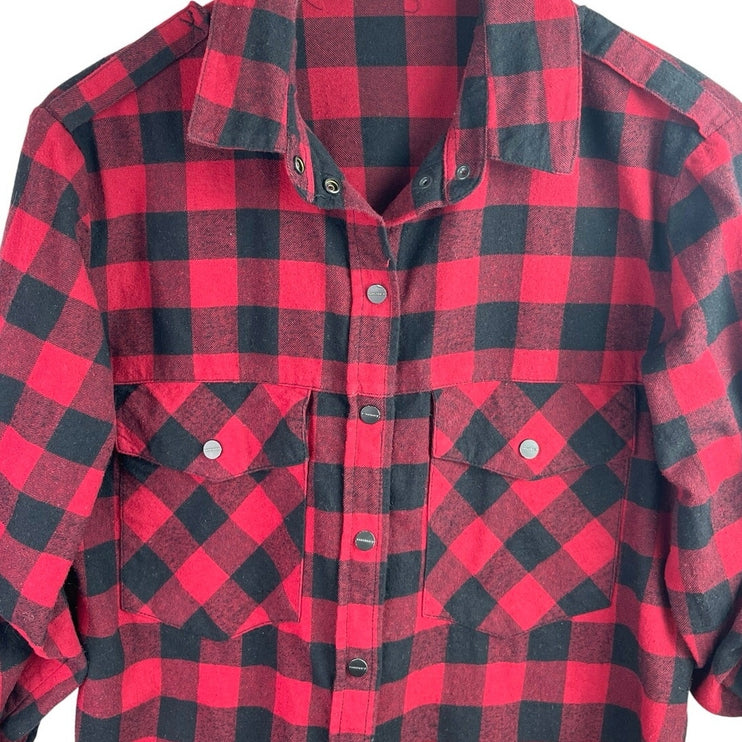 Sanctuary Men's Red Black Checkered Long Sleeve Button Down Shirt Top Size XS