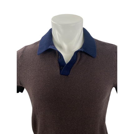 Onia Men's Brown Navy Blue Short Sleeve Knit Golf Casual Polo Shirt Top Size S