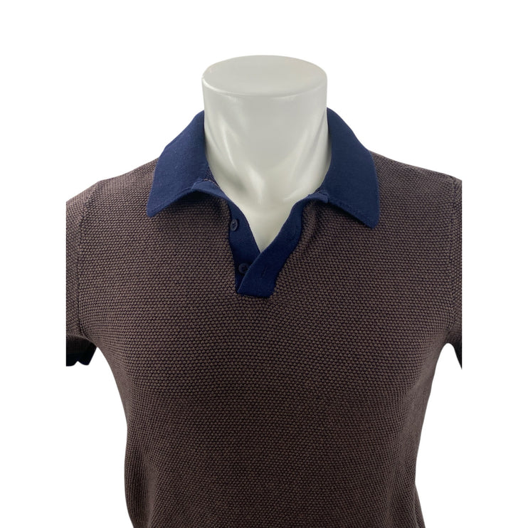 Onia Men's Brown Navy Blue Short Sleeve Knit Golf Casual Polo Shirt Top Size S