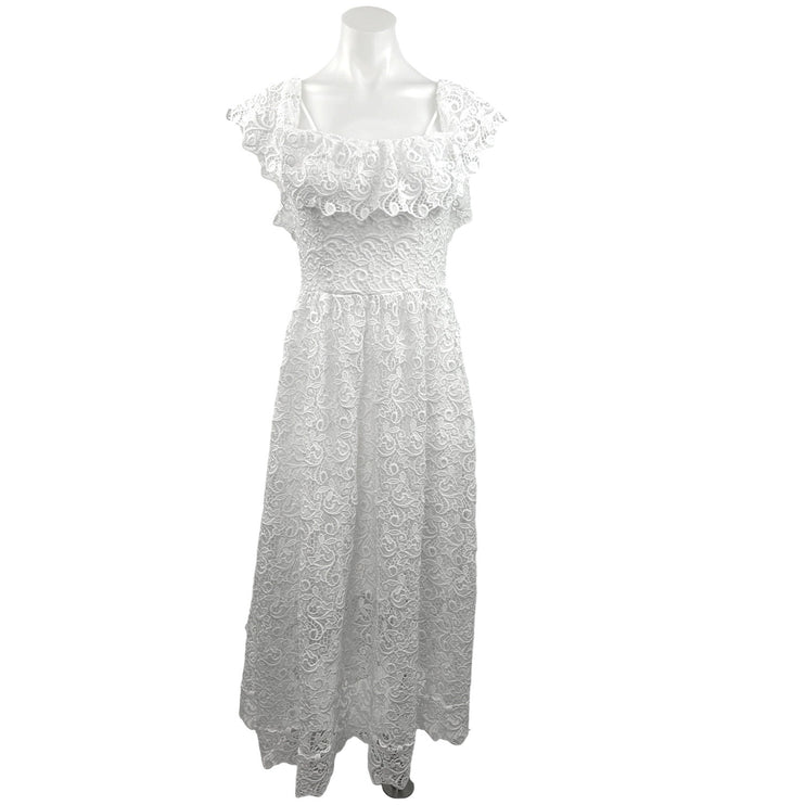H&M White Lace Off The Shoulder Frill Sleeves A-Line Lined Midi Dress Size 4