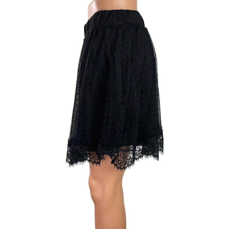 Francesca's Mi Ami Womens Black Lace Overlay Elastic Waist Mini A-line Skirt Sz M
