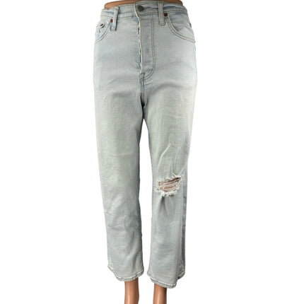 Levi's Ribcage Women's Blue High Rise Distressed Straight Denim Jeans Pants 28