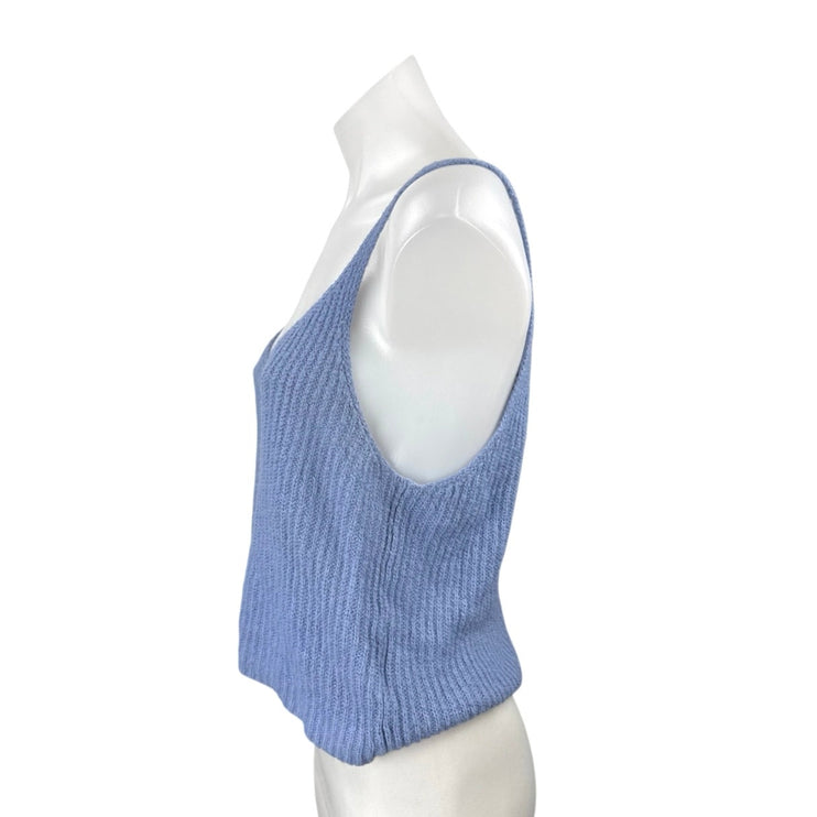 Lulus Women's Blue Ribbed Knit Sleeveless Scoop Neck Cami Tank Crop Top Size L