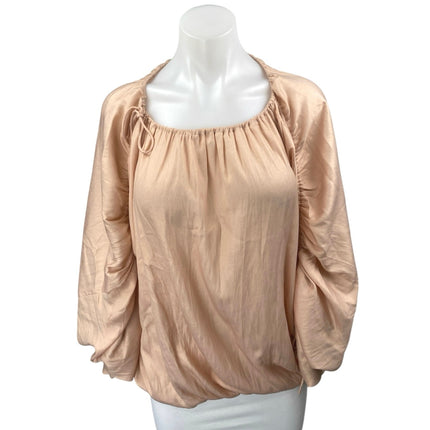 Ann Taylor Loft Women's Pink Silky Satin Long Sleeve Tie Neck Blouse Top Size S