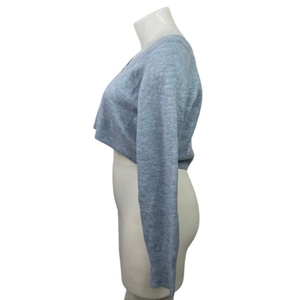 NEW MNG Mango Blue Knitted Long Sleeve Button Down Crop Cardigan Sweater Top XL
