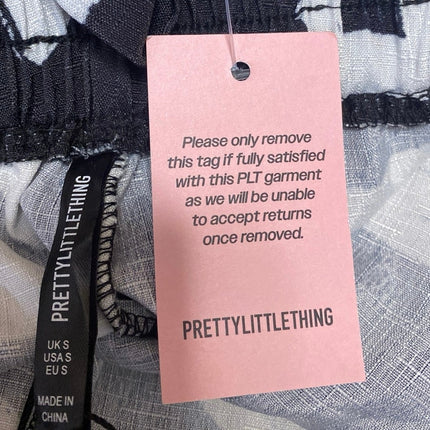 NEW PrettyLittleThing Black White Floral Monochrome Wide Leg Beach Pants Size S