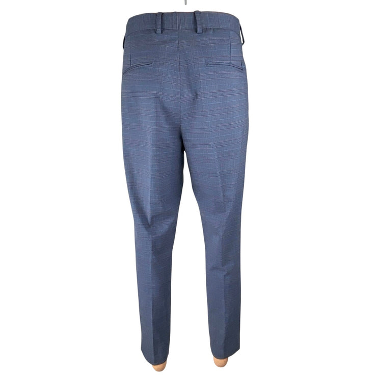 H&M Men's Blue Plaid Slim Fit Formal Evening Chino Trousers Dress Pants Size 34R