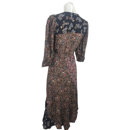Fat Face Multicolor Nate Craft Floral Print Puff Sleeve V-neck Midi Dress Size 6