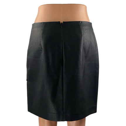 Club Monaco Women's Black Faux Leather Vegan Faux Wrap Pencil Mini Skirt Size 4
