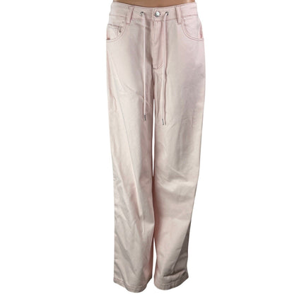 NEW Seroya Women's Pink High Rise Drawstring Relaxed Wide Denim Jeans Pants 28