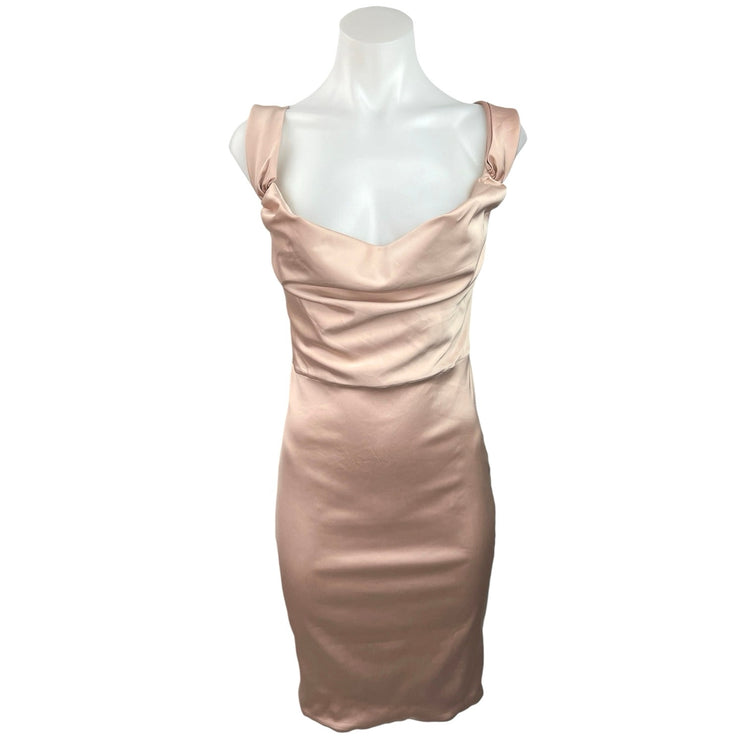 Oh Polly NWT Pink Satin Cowl Neck Chic Sleeveless Mini Bodycon Dress Size 4