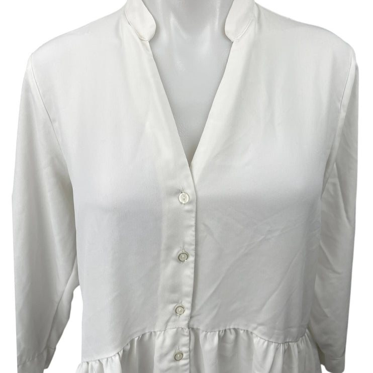 Dorothy Perkins White V-Neck Button Down Peplum Top Tunic Shirt Blouse Size 8