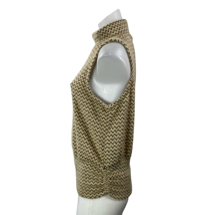 NEW Democracy Beige Chevron Eyelash Knit Sleeveless Mock Neck Sweater Size S