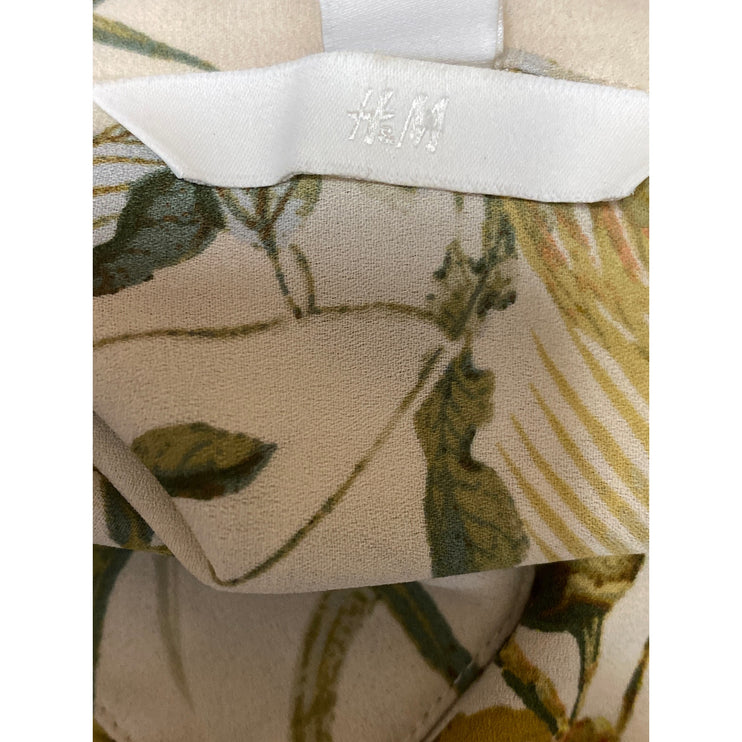 H&M Women's Multicolor Leaf Tropical Long Sleeve Button Down Blouse Shirt Top L