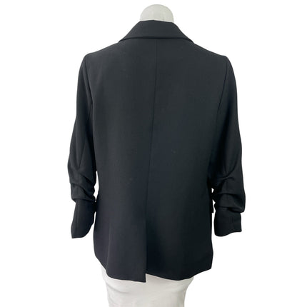 Skies Are Blue Blue Black Double Breasted Ruched Sleeve Blazer Coat Jacket Sz M