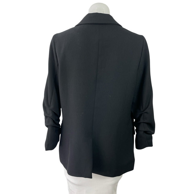 Skies Are Blue Blue Black Double Breasted Ruched Sleeve Blazer Coat Jacket Sz M