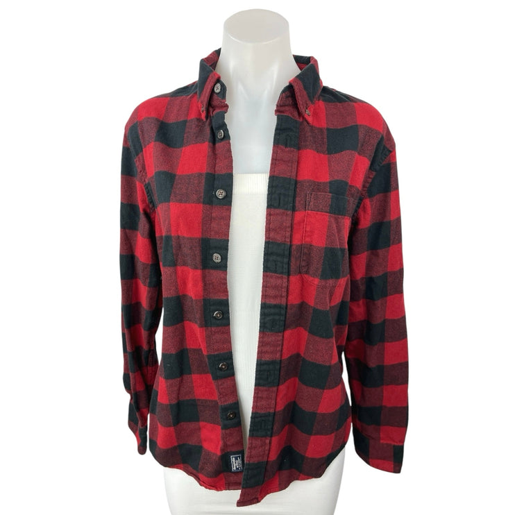 Abercrombie & Fitch Women's Red Black Flannel Plaid Checkered Button Shirt Top S