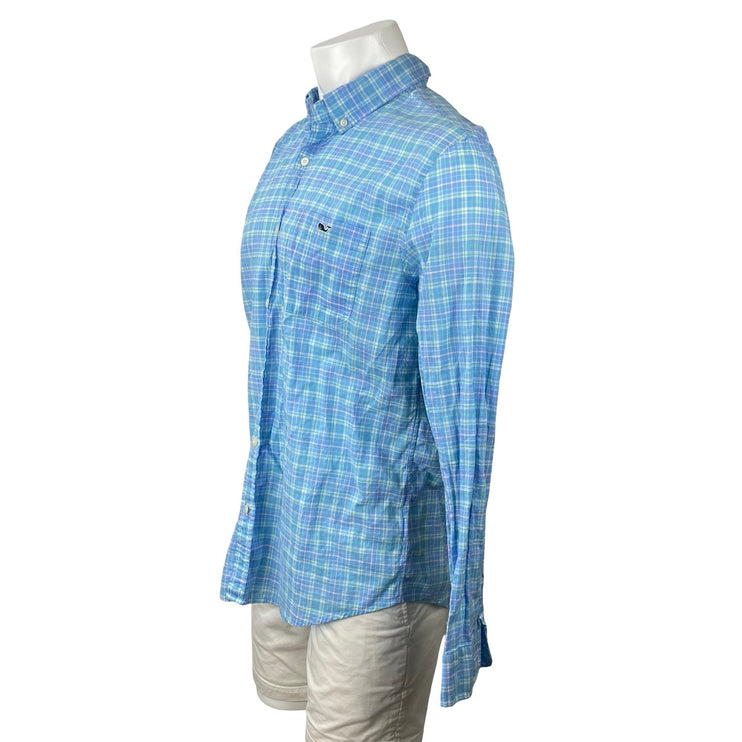 Vineyard Vines Men's Blue Plaid Flannel Long Sleeve Slim Fit Tucker Shirt Top L