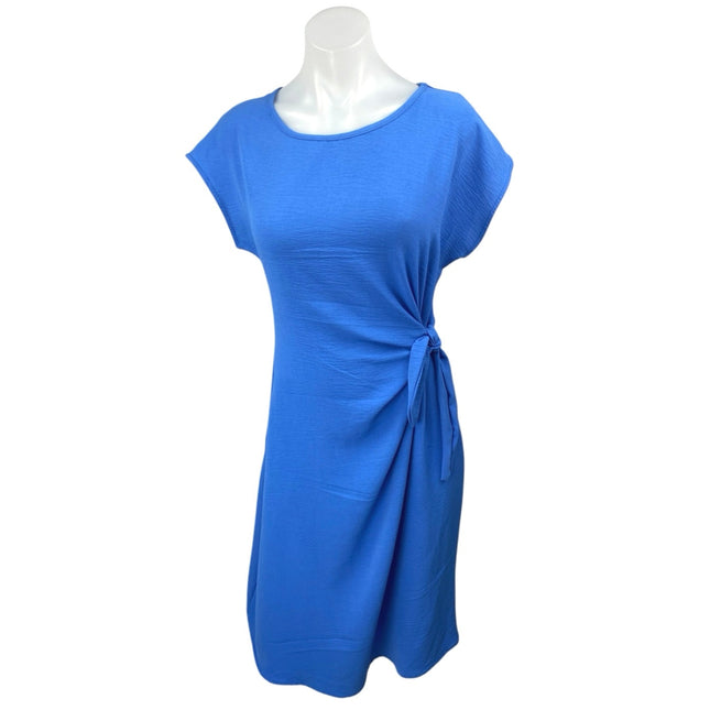 See You Monday Blue Short Sleeve Tie Waist Round Neck A Line Midi Dress Size S See You Monday Blue Short Sleeve Tie Waist Round Neck A Line Midi Dress Size S