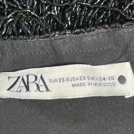 Zara Women's Black Sleeveless Beaded Fringe Cami Camisole Crop Tank Top Size XS