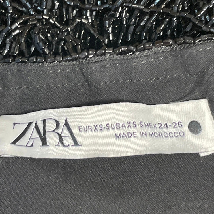 Zara Women's Black Sleeveless Beaded Fringe Cami Camisole Crop Tank Top Size XS