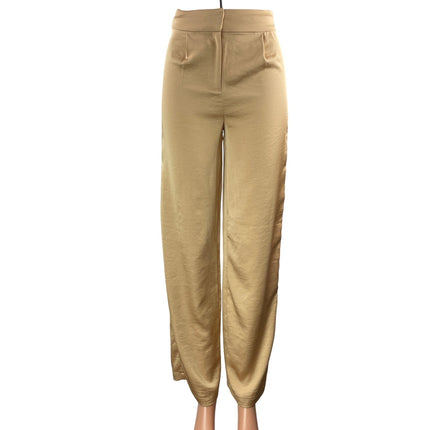 Tularosa Women's Beige Tan High Waisted Pocket Front Wide Leg Trouser Pants XS