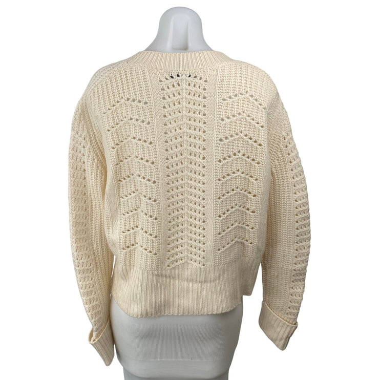 Aqua Women's Cream 100% Cashmere Open Knit Crew Long Sleeve Sweater Top Size M