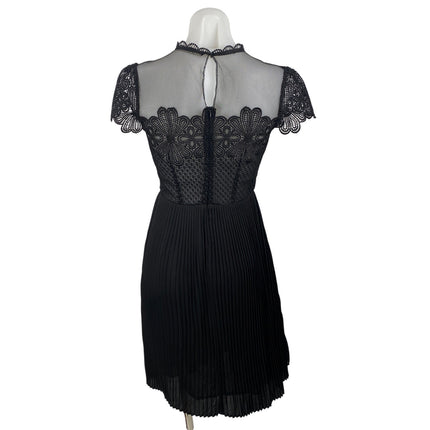 Zara Black Floral Mesh Lace Pleated Fit & Flare A Line Evening Mini Dress Size S