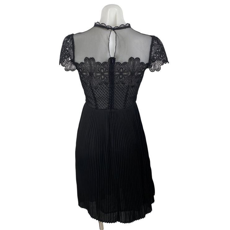 Zara Black Floral Mesh Lace Pleated Fit & Flare A Line Evening Mini Dress Size S