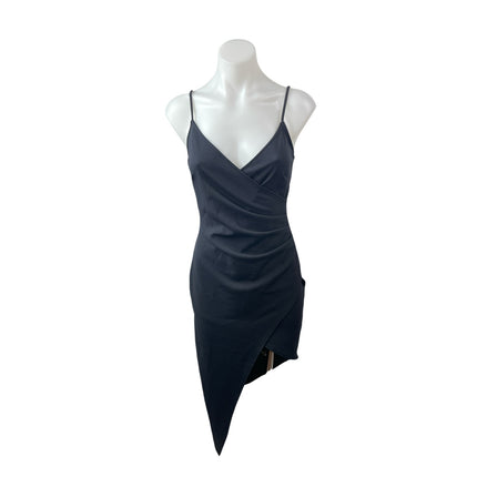 Necessary Clothing Black Sleeveless Ruched V Neck Cami Asymmetric Sheath Dress M