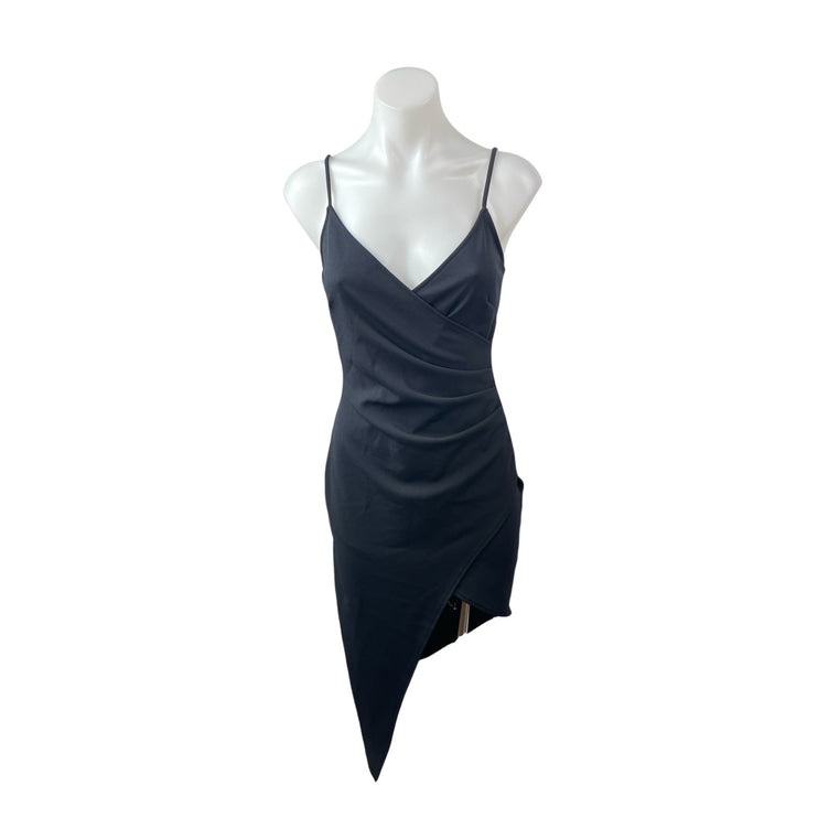 Necessary Clothing Black Sleeveless Ruched V Neck Cami Asymmetric Sheath Dress M