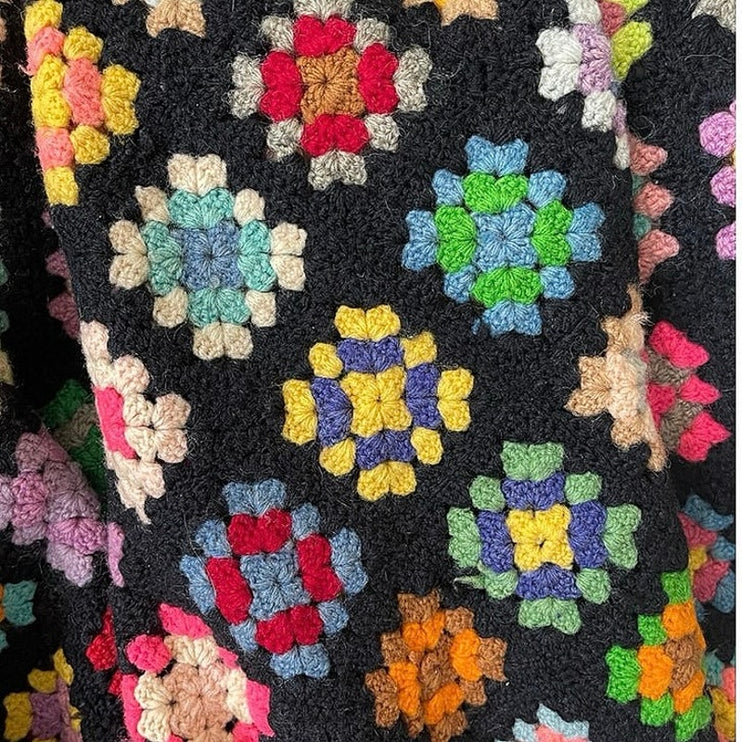 Vintage Granny Square Festival Crochet Afghan Rainbow Multicolor Blanket Throw
