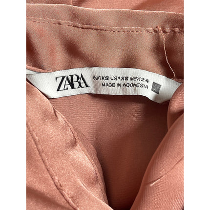 Zara Women's Rose Pink Silk Satin Long Sleeve Button Down Shirt Top Size XS