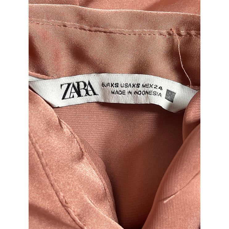 Zara Women's Rose Pink Silk Satin Long Sleeve Button Down Shirt Top Size XS