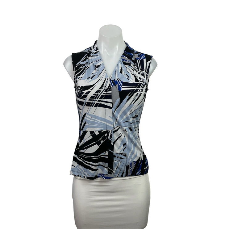 Calvin Klein Women's Blue Black Geometric Abstract Sleeveless Blouse Top PXS