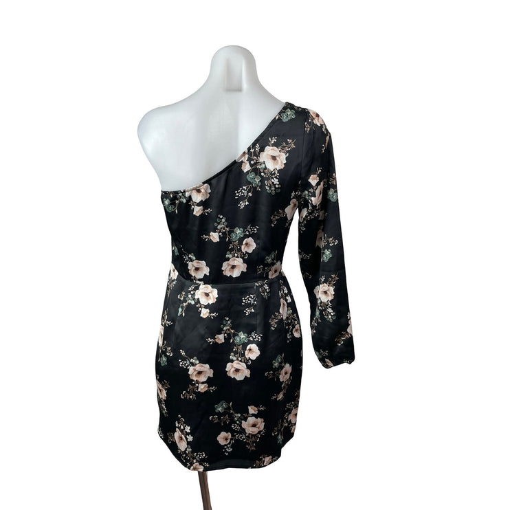 Abercrombie & Fitch Satin Floral One Shoulder Long Sleeve Mini A-Line Dress Sz S
