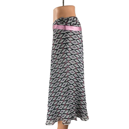 Jones New York Multicolor Satin Bow Tie Belt Geometric Flare Midi Skirt Size 28