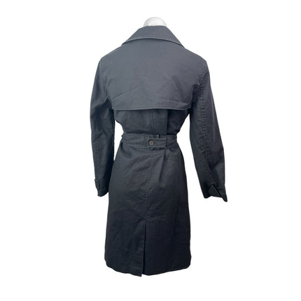 John Lewis Women's Black Long Sleeve Collared Belted Midi Trench Coat Jacket 10
