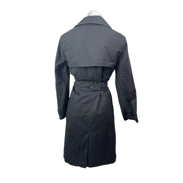 John Lewis Women's Black Long Sleeve Collared Belted Midi Trench Coat Jacket 10
